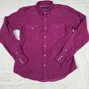 Ralph Lauren Womens Corduroy Magenta Slim Fit Shirt Western Pearl Snap Size 8